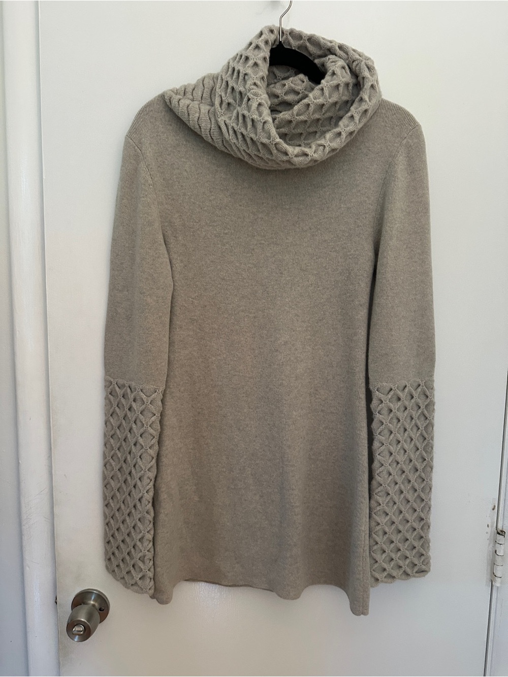 Temperley London Gray/Beige Honeycomb Cowl Neck Sweater - longer tunic style